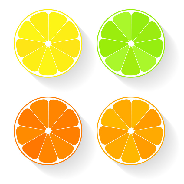 Collection of four citrus fruits icons in flat style - Vettoriali, immagini