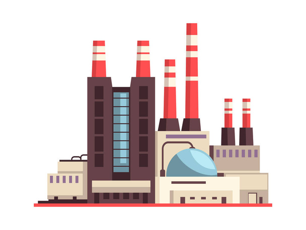 Склад промислової фабрики з видом на сучасні рослинні будівлі ділянка з трубами і трубами Векторні ілюстрації
 - Вектор, зображення