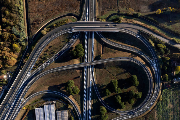 Aerial photographic documentation of a motorway junction taken during the day  - Photo, Image