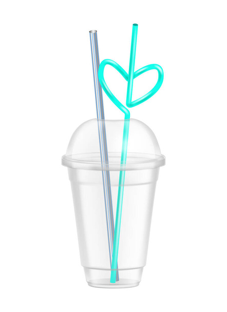 Boş arkaplan çizimi üzerine izole edilmiş içecek kabı görüntüsü ile şeffaf tek kullanımlık plastik cam bileşimi - Vektör, Görsel