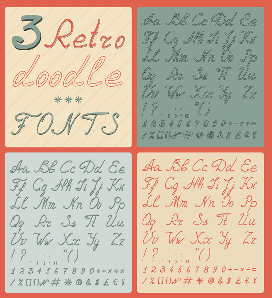 Σύνολο τριών ρετρό doodle γραμματοσειρών - Διάνυσμα, εικόνα
