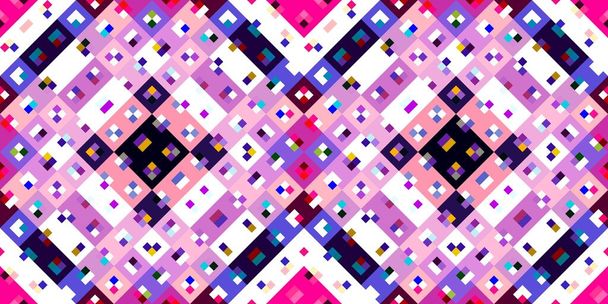 Retro geometric pixel pattern. Playful fun kaleidoscopic pink wallpaper. Colorful summer vintage geo dot mosaic for seamless texture background - Фото, изображение