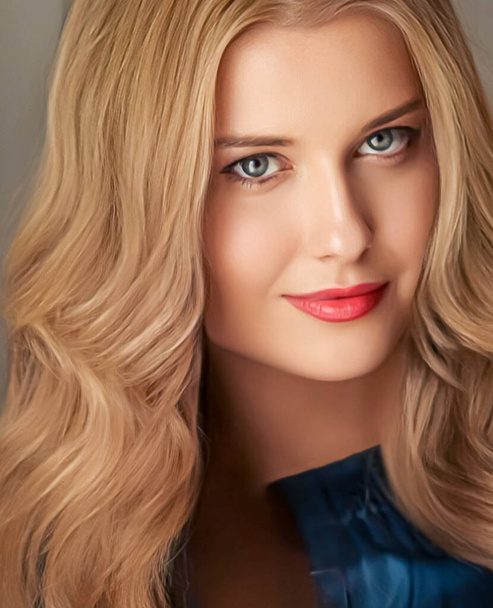 Schoonheid en vrouwelijkheid, mooie blonde vrouw met lang blond haar, natuurlijke portret closeup - Foto, afbeelding