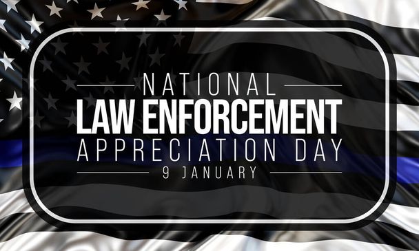 Dia de apreciação da aplicação da lei (LEAD) é observado todos os anos em 9 de janeiro, para agradecer e mostrar apoio aos nossos policiais locais que protegem e servem. Renderização 3D - Foto, Imagem