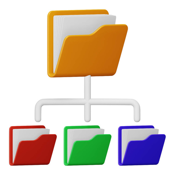Drzewo folderów 3d renderowania ikony izometrycznej. - Wektor, obraz