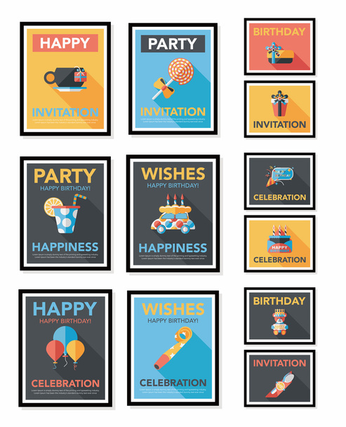 Birthday poster flat banner design flat background set, eps10 - Vettoriali, immagini