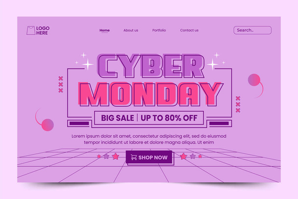 Cyber Monday landing page design template easy to customize simple and elegant design - Vector, Image
