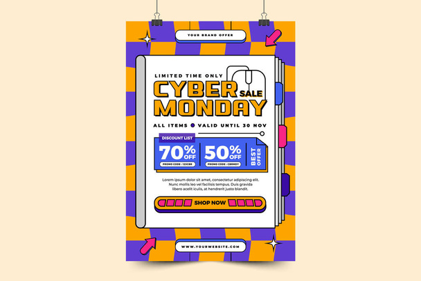 Cyber Monday poszter vagy szórólap design sablon könnyen testreszabható egyszerű és elegáns design - Vektor, kép