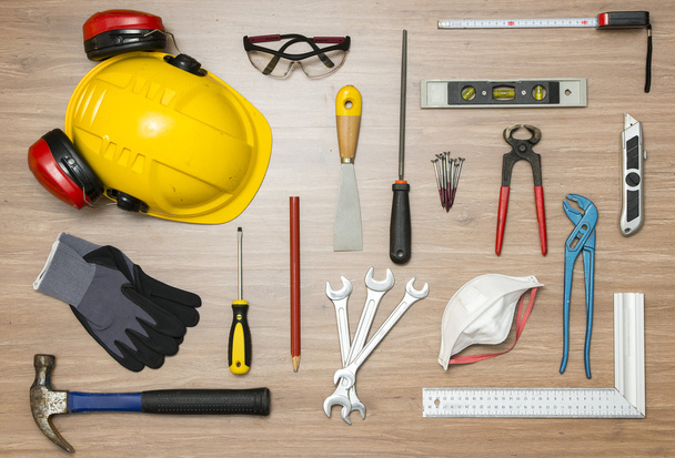 Construction tools on floor - Фото, зображення