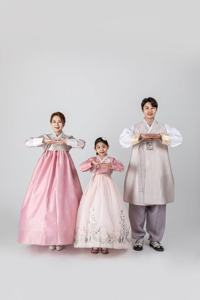 Studio shot of korean family in traditional Hanbok - Fotó, kép