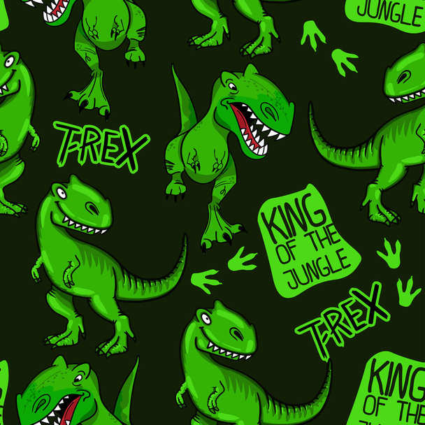 Bright cool seamless pattern with dinosaur T-Rex . graffiti background with t rex. For textile, kids wear, fabric and more - Vector, Image