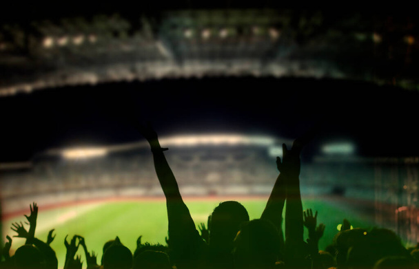 fãs de futebol ou futebol em um jogo em um estádio - Foto, Imagem