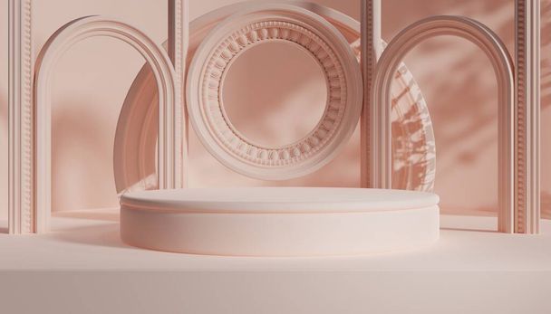 3d pódio de luxo com coluna romana para o pódio de fundo do produto estilo clássico para mostrar podructs cosméticos vitrine no fundo. - Foto, Imagem