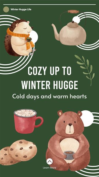 Instagram story template with winter hugge life concept,watercolor styl - Vektor, Bild