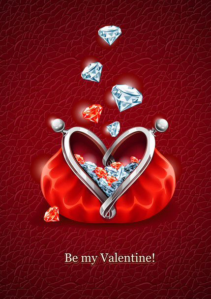 Diamond falling into purse with heart - Vektori, kuva