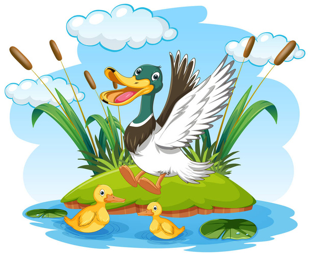 szczęśliwy kaczka w natura scena ilustracja - Wektor, obraz