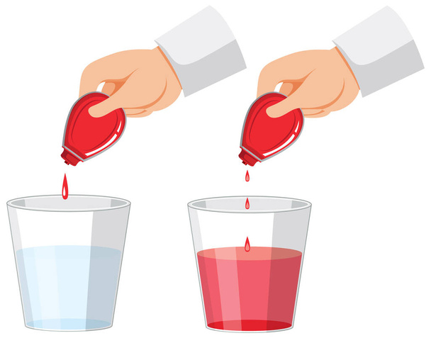 Csepegő vörös víz színe kísérlet illusztráció - Vektor, kép