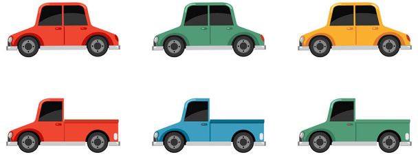 Conjunto de dibujos animados coche y camión ilustración - Vector, Imagen