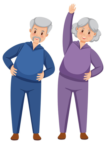 Couple senior people in exercise outfit illustration - Vector, Image