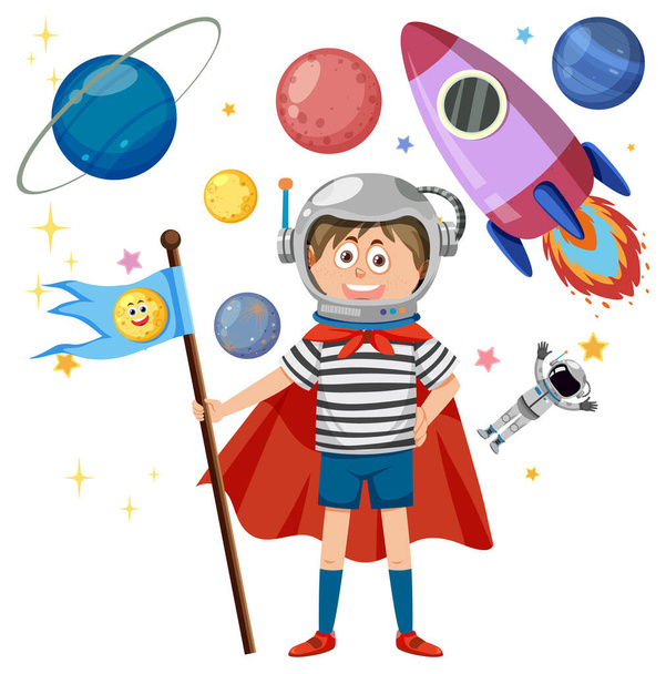 Dzieciak w kasku astronauty ilustracja - Wektor, obraz