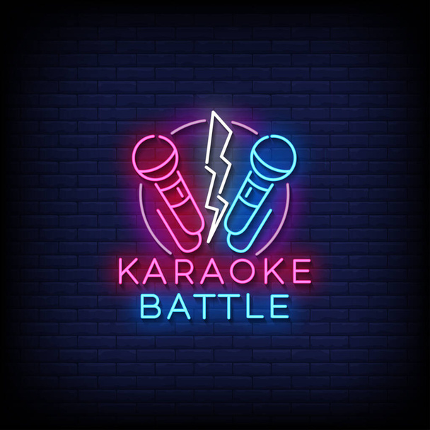 Neon Sign karaoke battle with brick wall background vector - Vektori, kuva