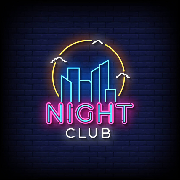 Neon Sign night club with brick wall background vector - Vecteur, image