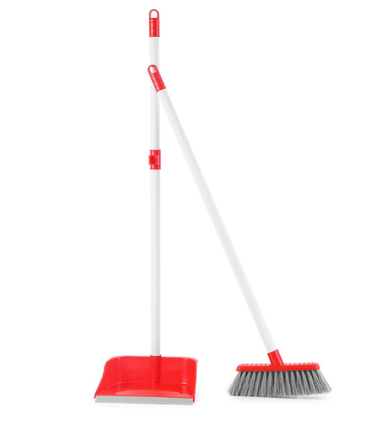 Dustpan with broom isolated on white background - Fotografie, Obrázek