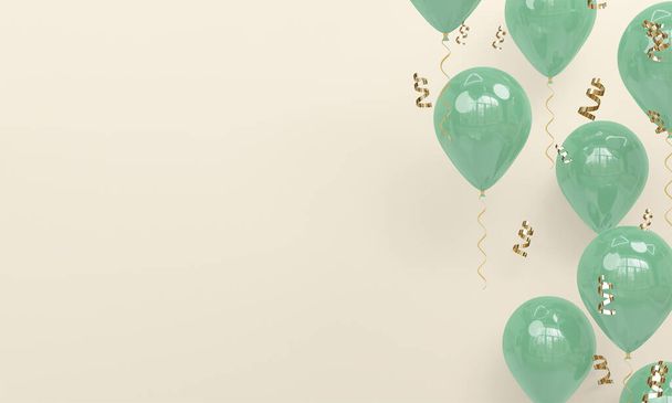 Light Celebration Background with Realistic Green Red Balloons 3D Render - Photo, Image