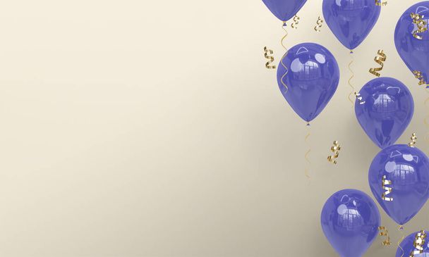 Světlé pozadí s realistické fialové balónky oslavy 3D Render - Fotografie, Obrázek