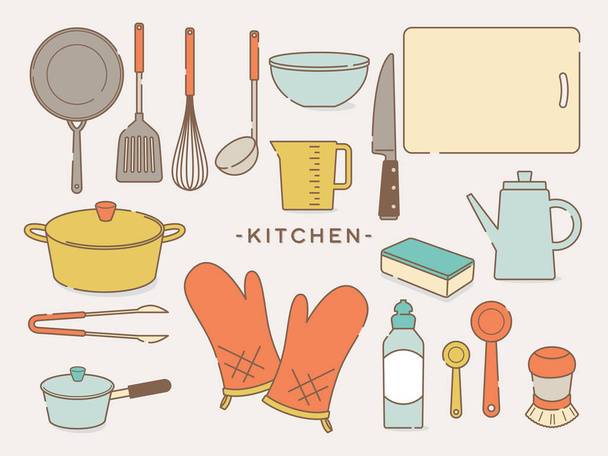 ilustración conjunto de necesidades diarias-suministros de cocina - Vector, imagen