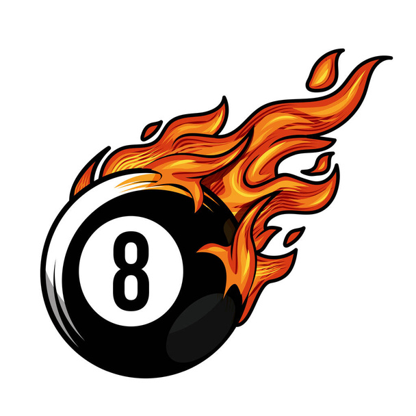 Hot Billiard Ball Number Ocho silueta de logotipo de fuego. piscina bola club Vector ilustración.  - Vector, imagen