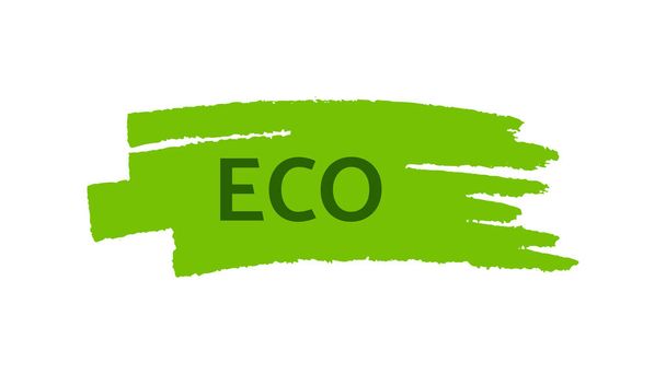 Green natural bio label. The inscription Eco on green label on hand drawn stains. Vector illustration - Vektor, Bild