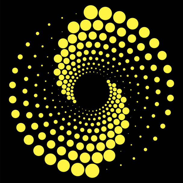 Keltainen ympyrä pisteviivalla kuvake eristetty musta tausta. - Valokuva, kuva