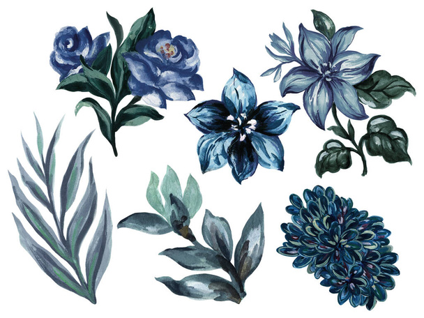 Прекрасний елемент зима глибоко-блакитні квіти сезон рослини садова аркада орнамент для моди, фреска, папір, інтер'єр
 - Фото, зображення