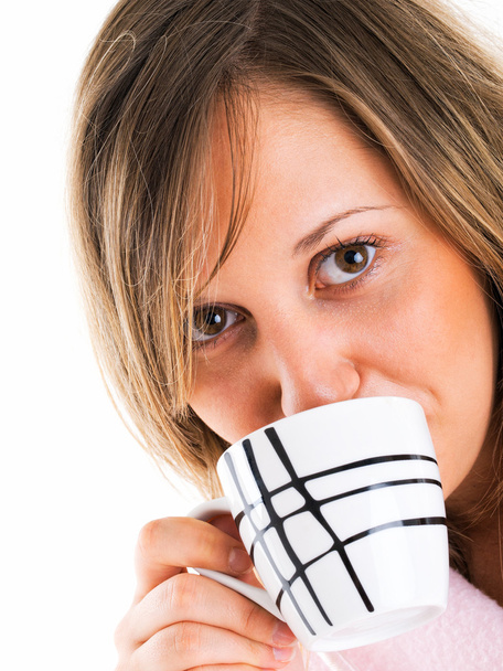 Woman in housecoat with coffee - Zdjęcie, obraz