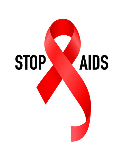 Aids Awareness Red Ribbon. Concetto della Giornata Mondiale dell'AIDS. Design per poster, banner, t-shirt. Stop aiuti vettoriale illustrazione. - Vettoriali, immagini