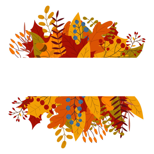 Bandeira vetorial de outono de folhas e galhos. Olá outono folhas caindo. Outono queda de folhagem e folhas populares. Design de outono. Ilustração vetorial - Vetor, Imagem