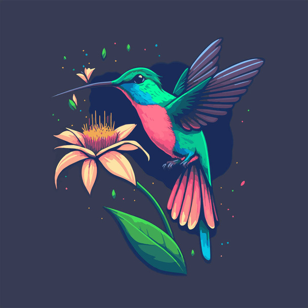 Illustratie van kolibries vliegen over exotische tropische bloem ontwerp - Vector, afbeelding