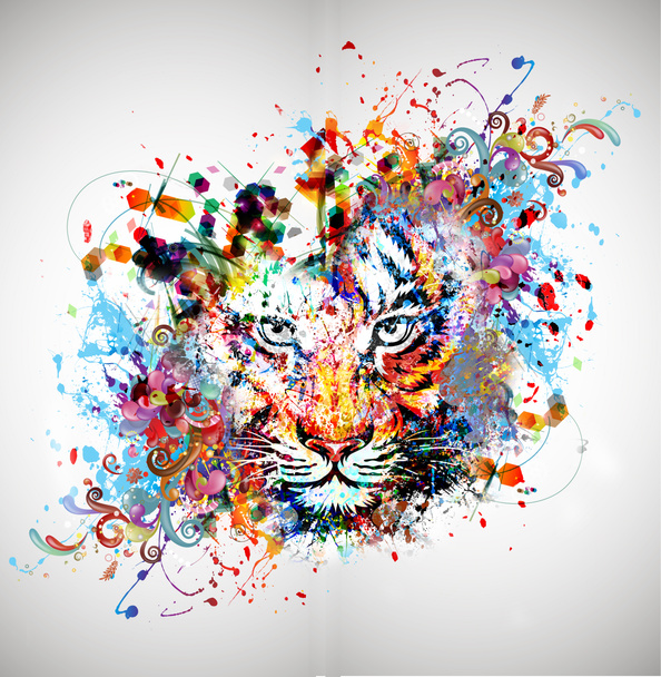 Τίγρης με τους παφλασμούς των χρωμάτων - Φωτογραφία, εικόνα