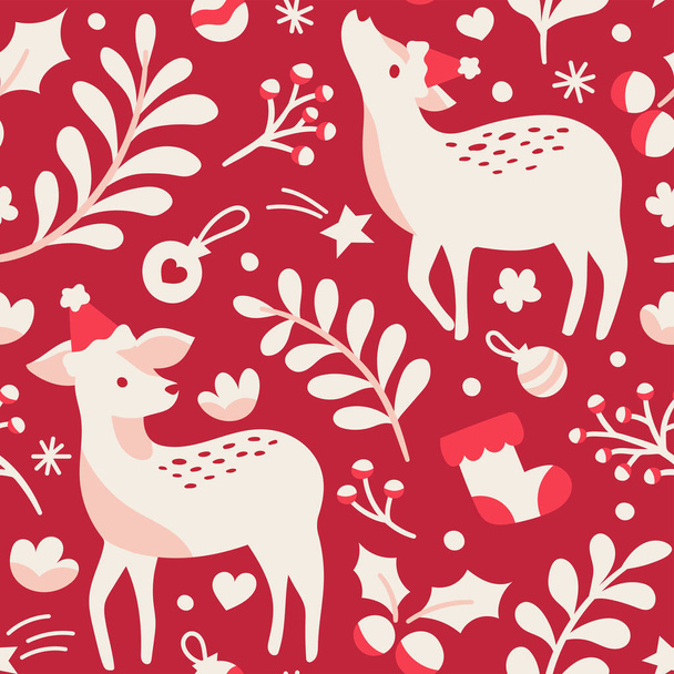 seamless pattern with cute deers and christmas decorations. web illustration - Vektori, kuva