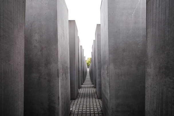 Berlin, Germany - Sept 2022: Concrete blocks of the Holocaust Memorial near Brandenburg Gate in Berlin Mitte - Photo, Image