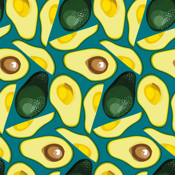 Avocado seamless pattern. Natural organic food print for menu, kitchen wallpaper, home decor, wrapping paper, fabric. Hand drawn flat style. - Vector, Image