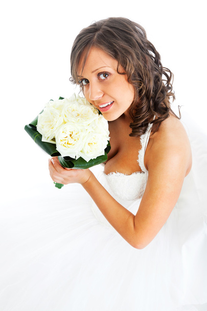Young bride with wedding bouquet - Zdjęcie, obraz