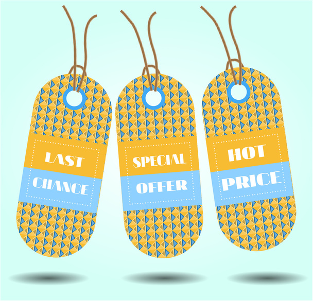 Three tags with text, last chance, special offer, hot price - Vektori, kuva