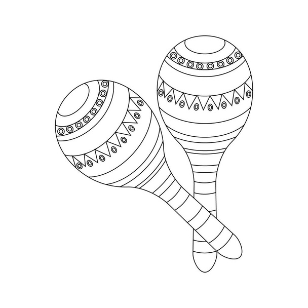 Mexican maracas with ornament. National symbol of Mexico. Illustration, sketch for coloring, vector - Vector, Image