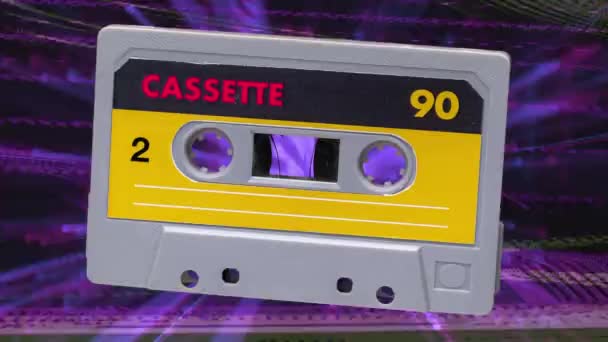 A sequence of cassette tapes with different plain labels and pulsing abstract background - Footage, Video