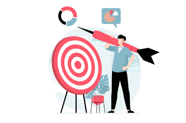 Strategic planning concept with people scene in flat design. Man analyzes data and market trends, finds new solutions and creates targeting. Illustration with character situation for web - Photo, Image