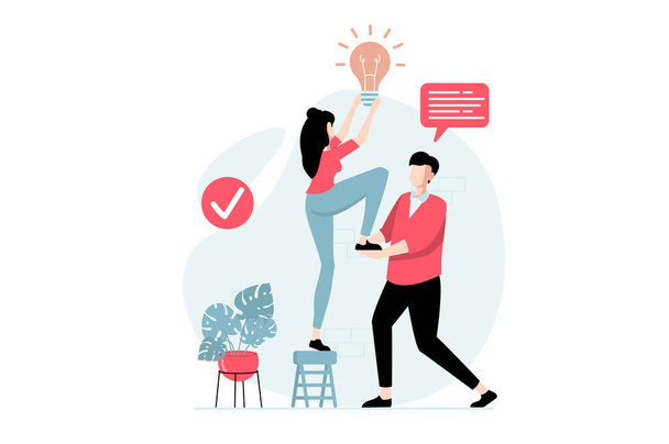 Technical support concept with people scene in flat design. Tech engineers solving customer problems, advice on issues, help settings and fixing. Illustration with character situation for web - Photo, Image