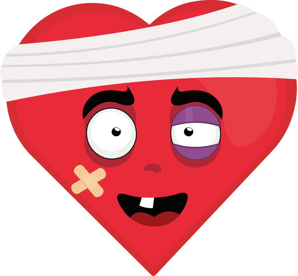 vector illustration of cartoon character of a hurt and injured heart - Vector, Image