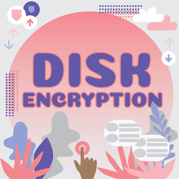 Tekst met inspiratie Disk Encryption, Business showcase het beveiligingsmechanisme dat wordt gebruikt om gegevens in rust te beschermen - Foto, afbeelding